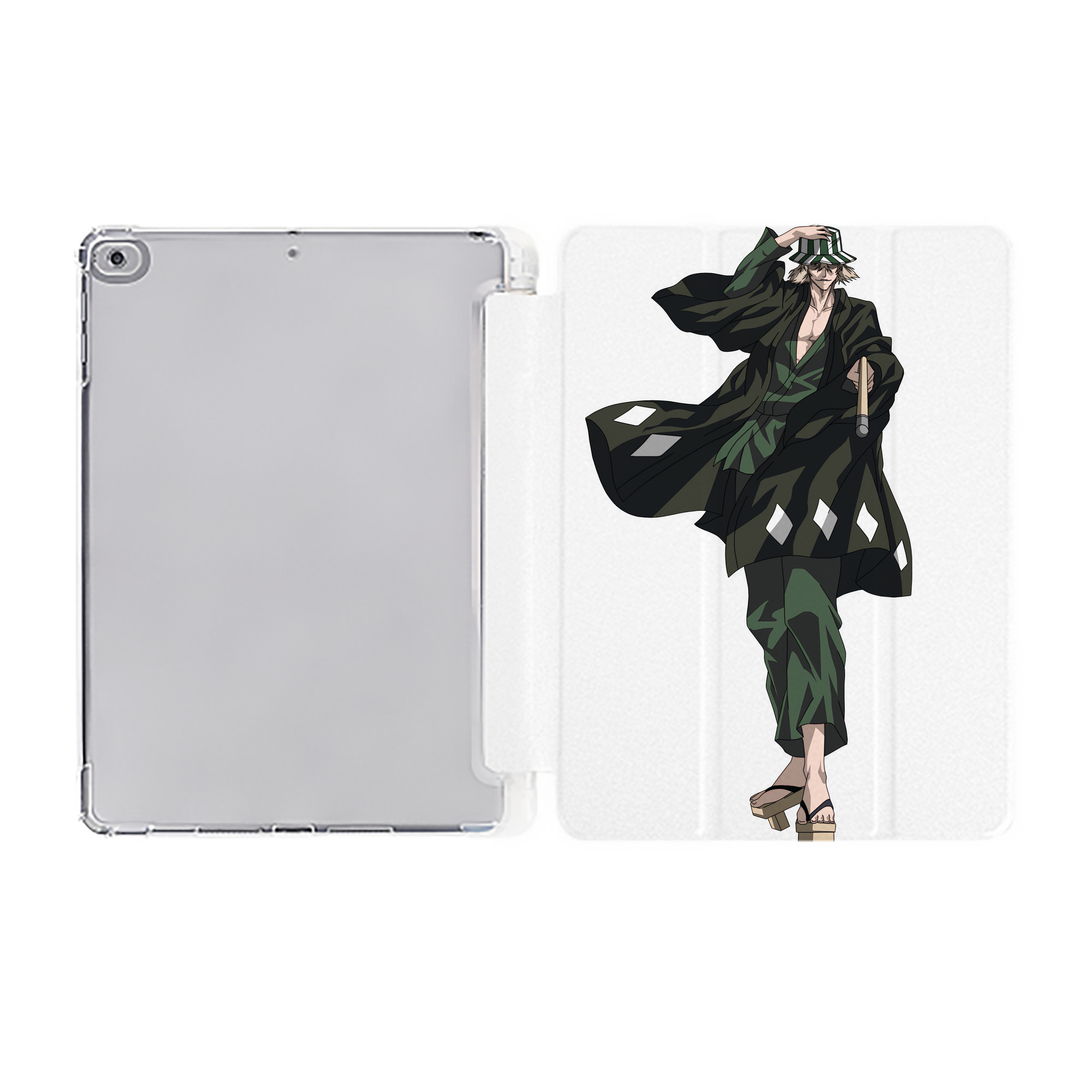 （画像用） "ブリーチ 浦原 喜助（うらはら きすけ） BLEACH Urahara Kisuke " IPad ケース ペン収納付き 三つ折りスタンド PUレザー×シリコン 対応機種9.5/10.5/10.9インチ